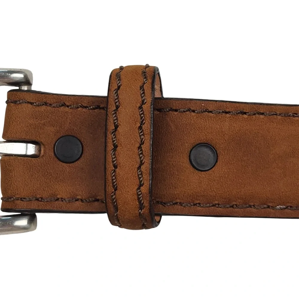Justin Leather Belt Size 38 Brown Made in USA Silver Tone Buckle Western 247BD